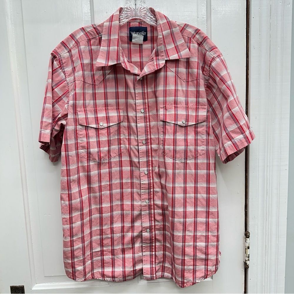 Vintage Wrangler western wear pearl snap button down short sleeve shirt men's xl